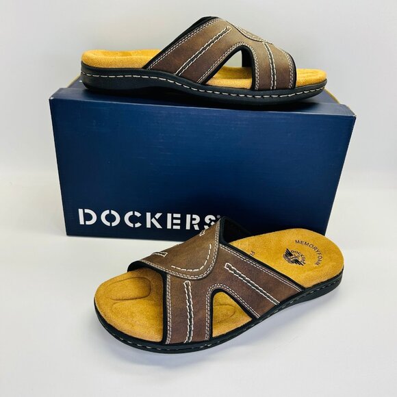 Dockers Sunland Slide Sandal Size 10M Brown Memory Foam Casual Outdoor Slide - Picture 1 of 12